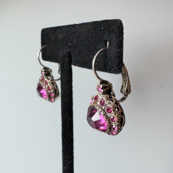 Pink Glass Stones Pierced Earrings Gold Tone Delicate Classy - Picture 3 of 5